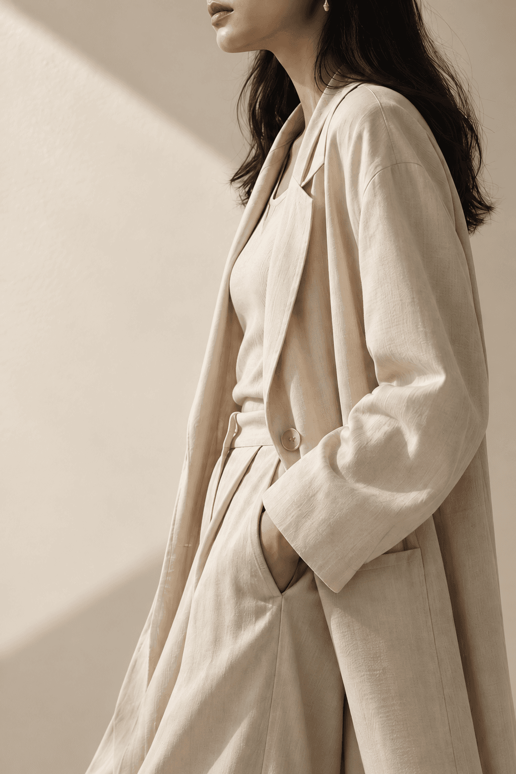 Fashion entrepreneur wearing a light tailored suit